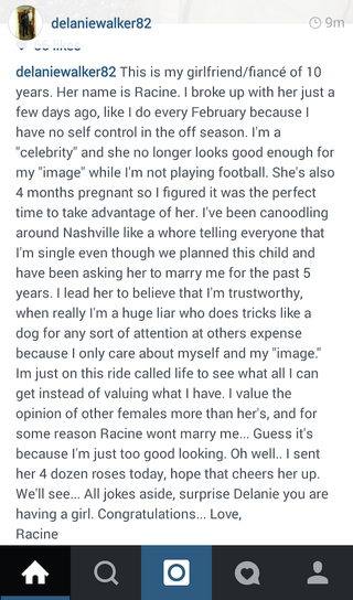 Illustration for article titled Delanie Walker's Girlfriend Blows Up His Life From His Own Instagram